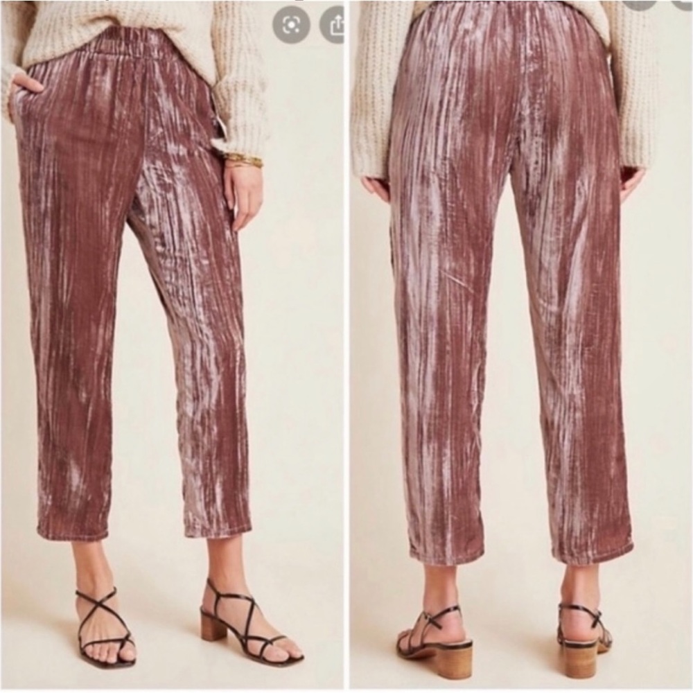 Anthro TINA + JO Josephine Tapered Trousers Mauve Pink Purple Velvet High Rise